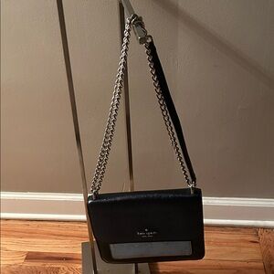 Authentic Kate Spade Black Crossbody Bag with Silver Chain Accent